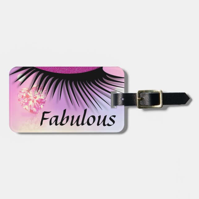 Fabulous Pink Diamond-Glitter Eyes Luggage Tag (Front Horizontal)