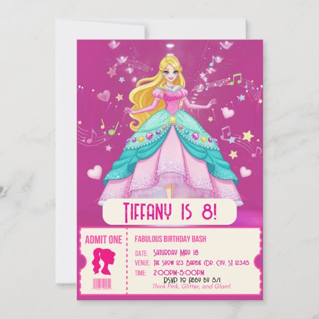 Fabulous, Pink doll birthday party Invitation (Front)