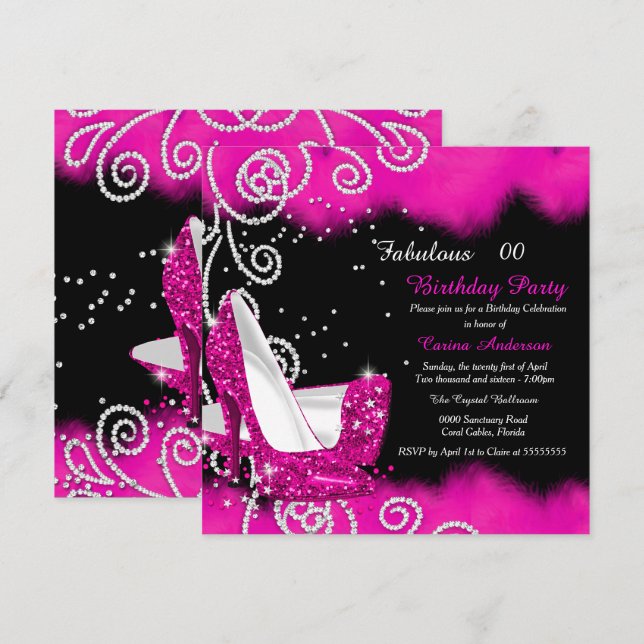 Fabulous Pink High Heels Birthday Party Invitation (Front/Back)