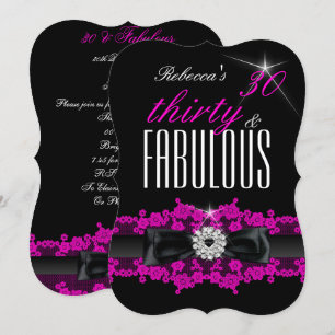Fabulous Pink Lace Black 30th Birthday Party Invitation