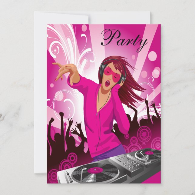 Fabulous Pink Lady DJ Party Invitation (Front)