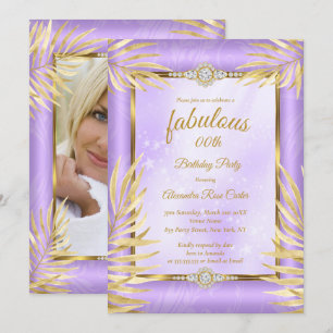 Fabulous purple diamond Gold Palms Party Invitation