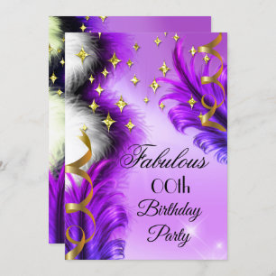 Fabulous Purple Feathers gold Birthday party Invitation