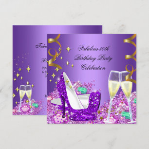 Fabulous Purple Glitter High Heels Champagne Invitation