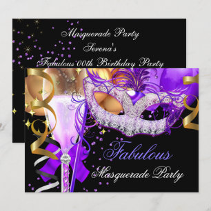 Fabulous Purple Gold Black Masquerade Party 3 Invitation