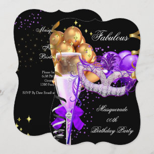 Fabulous Purple Gold Black Masquerade Party 4 Invitation
