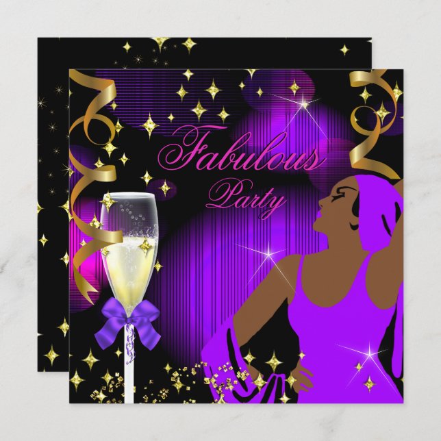Fabulous Purple Hot Pink Glitter Diva Birthday Invitation (Front/Back)