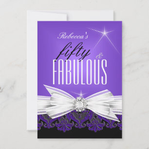 Fabulous Purple Lace Black 50th Birthday Party 2 Invitation
