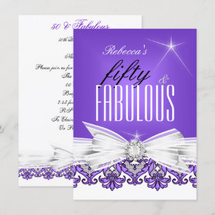 Fabulous Purple Lace White 50th Birthday Party Invitation