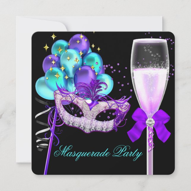 Fabulous Purple Teal Black Masquerade Party 2 Invitation (Front)