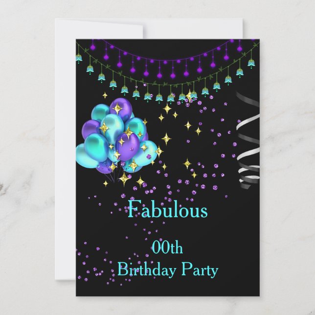 Fabulous Purple Teal Blue Birthday Party Invitation (Front)
