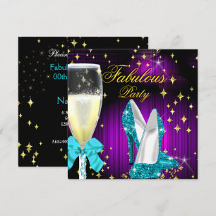 Fabulous Purple Teal Glitter High Heels Party Invitation