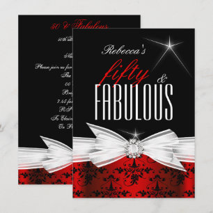 Fabulous Red Black Damask 50th Birthday Party Invitation