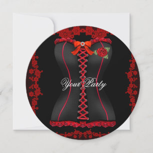 Fabulous Red Black Lace Corset Party Invitation
