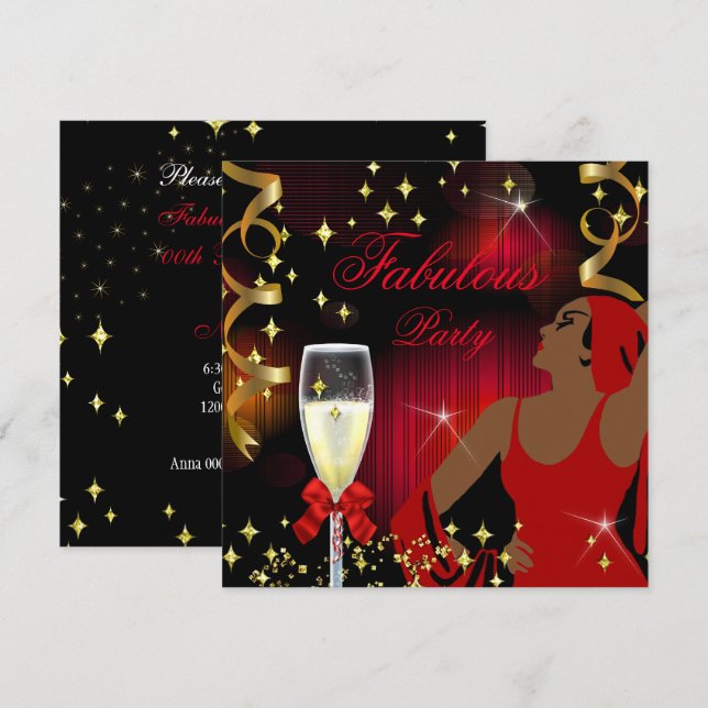 Fabulous Red Glitter Diva Birthday Invitation (Front/Back)