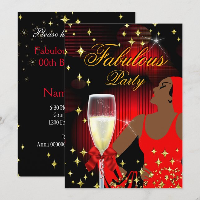 Fabulous Red Glitter Diva Birthday Party Invitation (Front/Back)