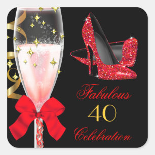 Fabulous Red Glitter Heels Black Gold Birthday Square Sticker