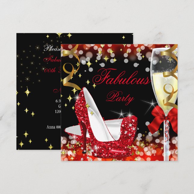 Fabulous Red Glitter High Heel Birthday Invitation (Front/Back)
