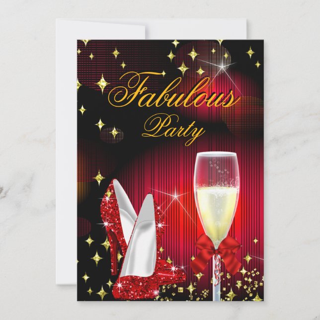 Fabulous Red Glitter High Heels Birthday Party Invitation (Front)