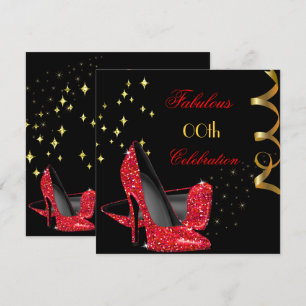 Fabulous Red Glitter High Heels Black Birthday Invitation