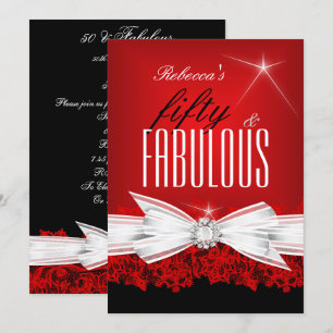 Fabulous Red Lace Black 50th Birthday Party 2 Invitation