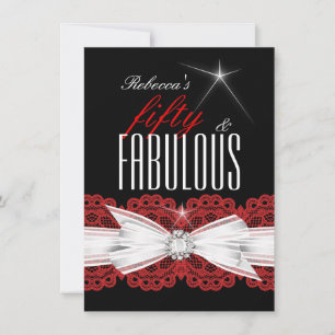 Fabulous Red Lace Black 50th Birthday Party 3 Invitation