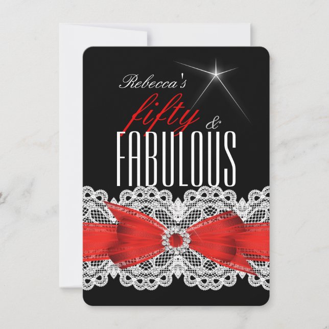 Fabulous Red Lace Black 50th Birthday Party 5 Invitation (Front)