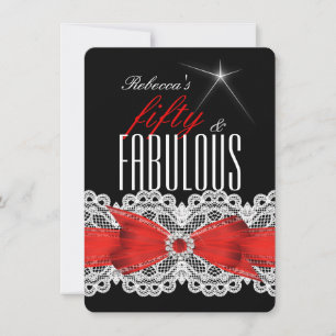 Fabulous Red Lace Black 50th Birthday Party 5 Invitation