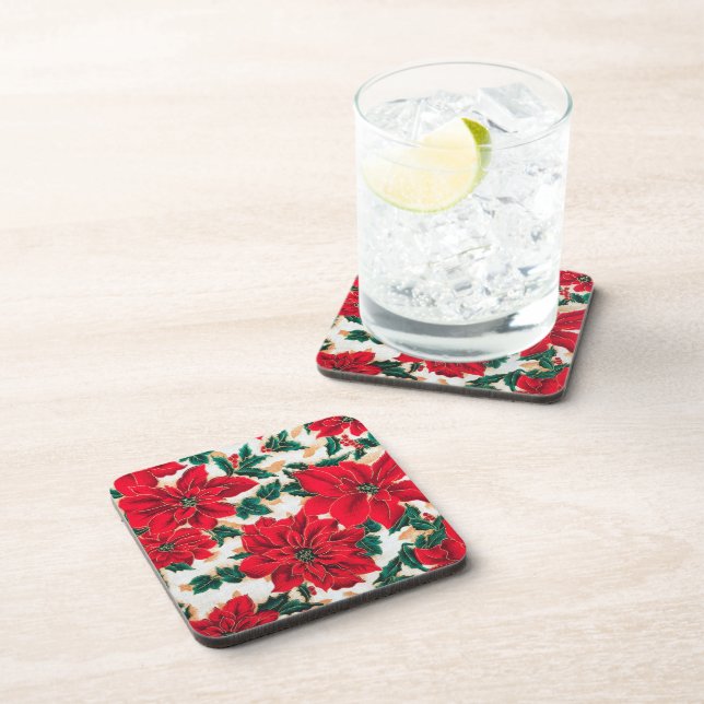 Fabulous Red Poinsettias Beverage Coaster (Right Side)