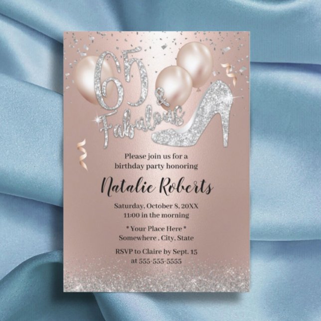 Fabulous Rose Gold Balloon High Heel 65th Birthday Invitation (Creator Uploaded)