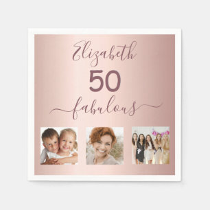 Fabulous rose gold photo birthday party napkin