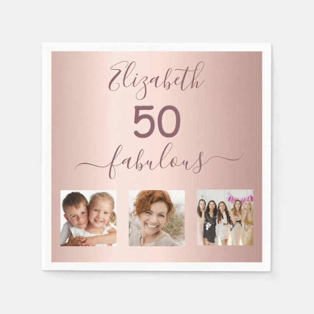 Fabulous rose gold photo birthday party napkin (Front)