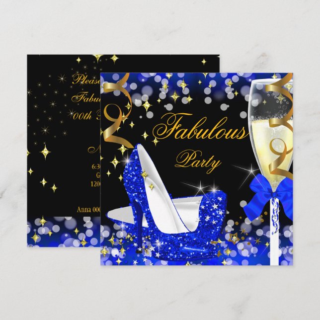 Fabulous Royal Blue Glitter High Heel Birthday Invitation (Front/Back)