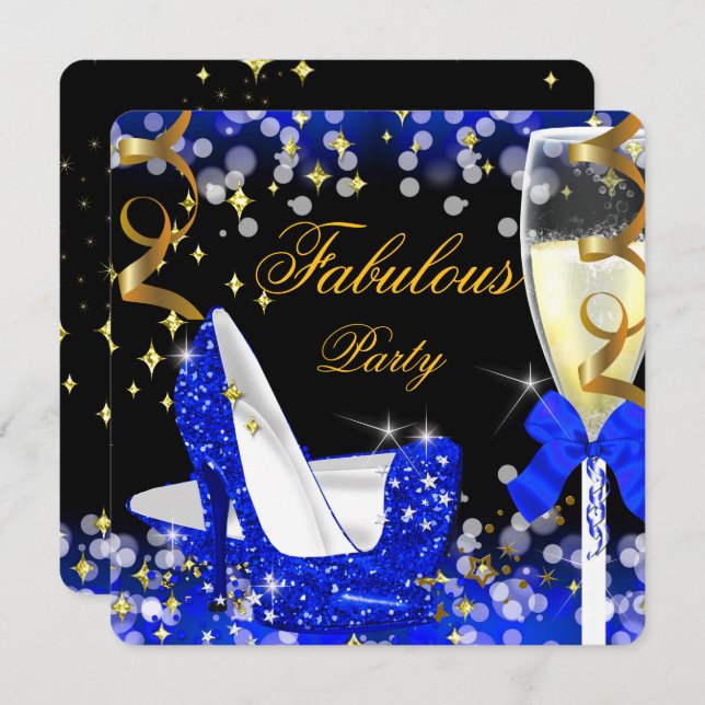 Fabulous Royal Blue Glitter High Heel Birthday Invitation (Front/Back)