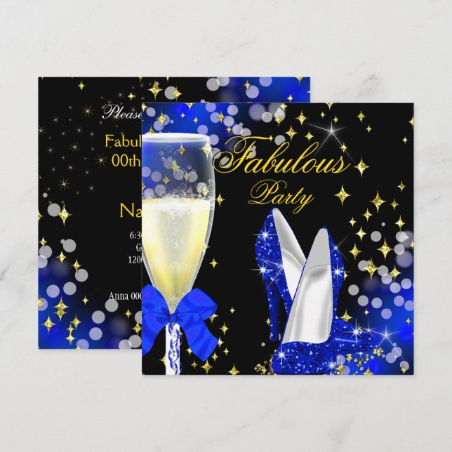 Fabulous Royal Blue Glitter High Heels Party 2 Invitation (Front/Back)