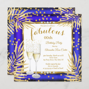Fabulous Royal Blue Gold Palms Champagne Party Invitation