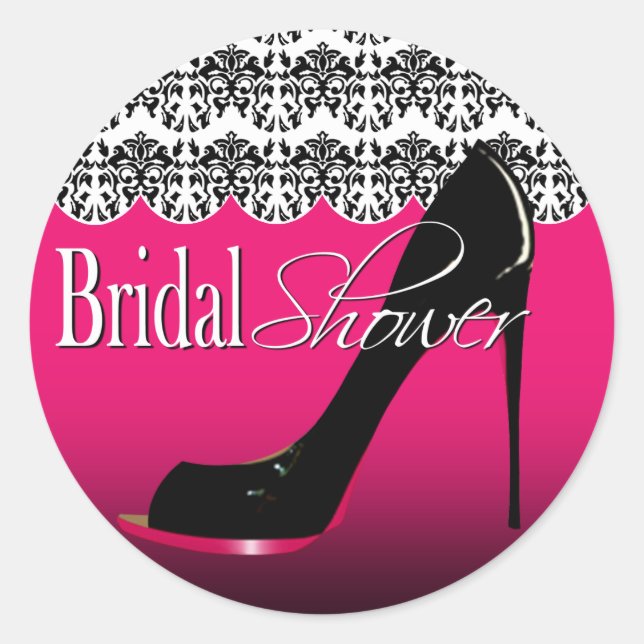 Fabulous Scalloped Damask Stiletto Bridal Shower Classic Round Sticker (Front)