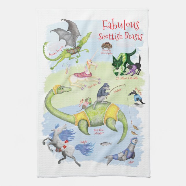 Fabulous Scottish Beasts tea towel (Vertical)