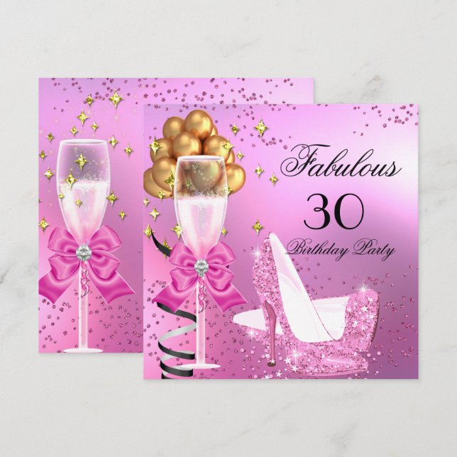 Fabulous Shimmer Light Pink High Heels Birthday Invitation (Front/Back)