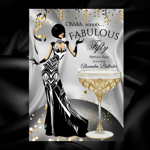Fabulous Silver Gold Black Champagne Birthday Invitation