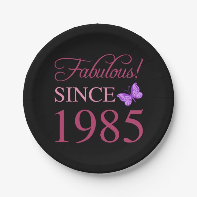 Fabulous Since 1985 40th Birthday Paper Plate (Front)