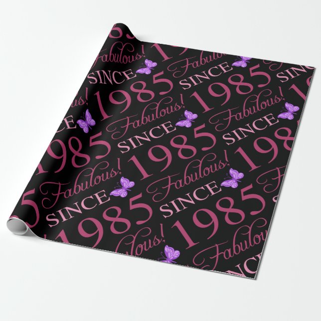 Fabulous Since 1985 40th Birthday Wrapping Paper (Unrolled)