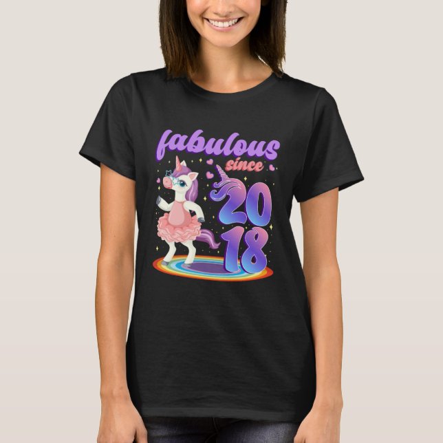 Fabulous Since 2018 Pretty Unicorn in Pink Dress F T-Shirt (Front)