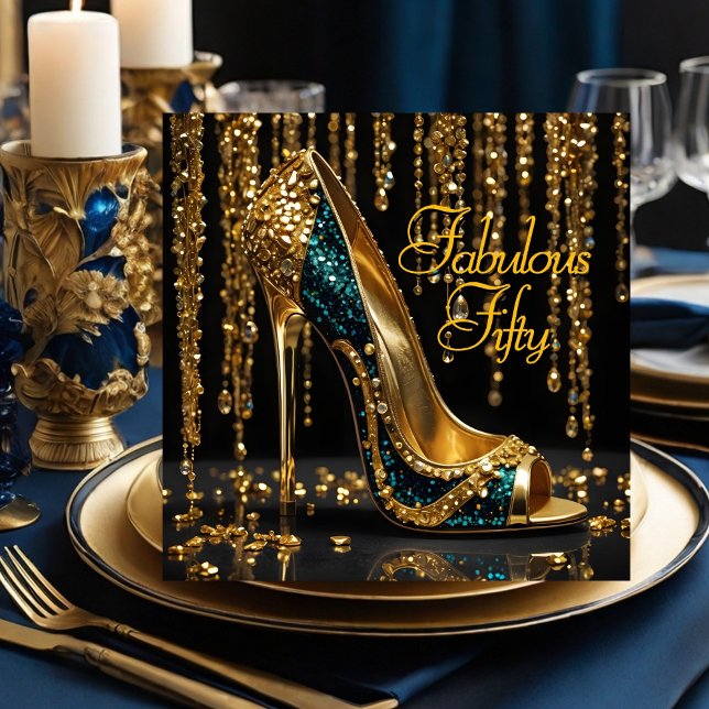 Fabulous Stiletto Glitter blue Gold streamers Invitation (Creator Uploaded)