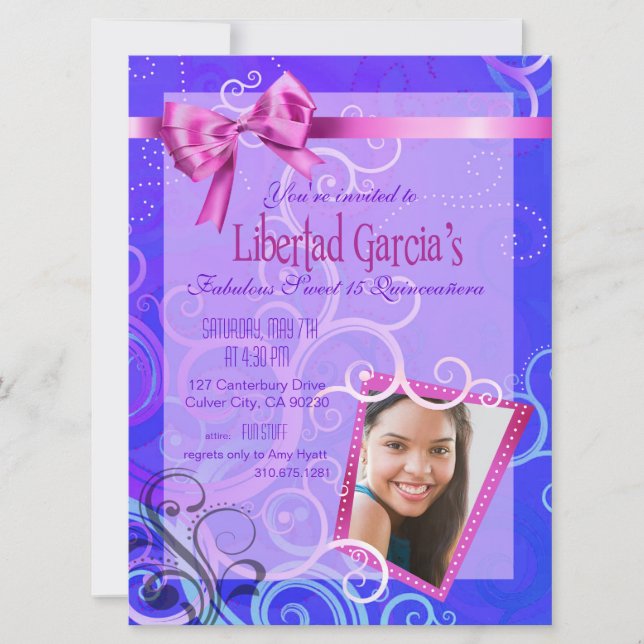 Fabulous Sweet 15 Quinceañera Party Photo Invitation (Front)