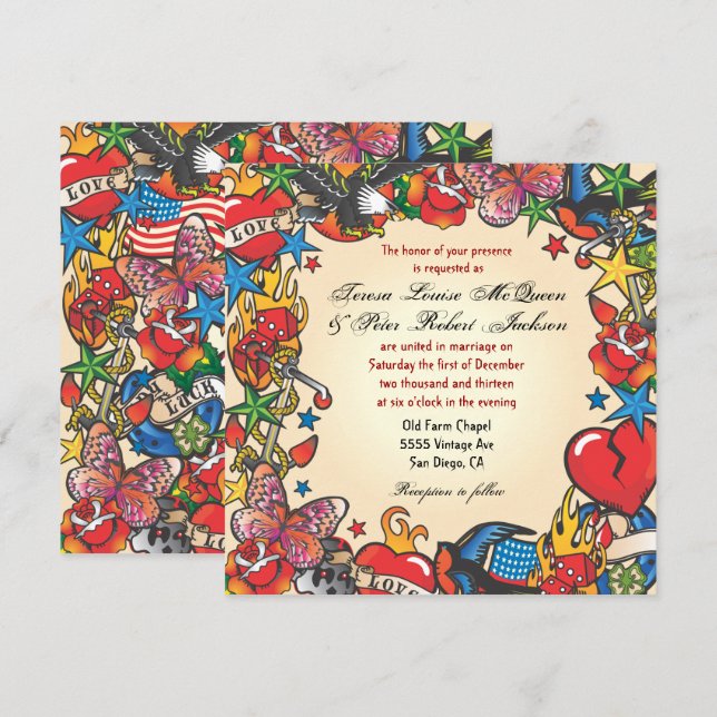 Fabulous Tattoo Wedding Invitations (Front/Back)