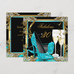 Fabulous Teal Blue Heels Black Champagne Party Invitation