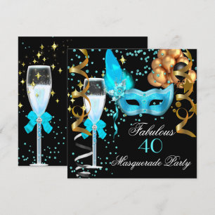 Fabulous Teal Gold Black Masquerade Party Invitation