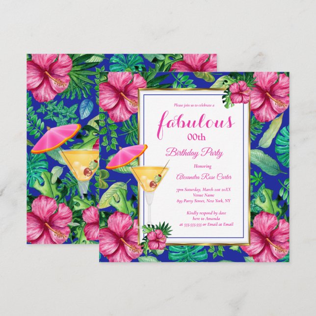 Fabulous Tropical Cocktail Floral birthday Party Invitation (Front/Back)