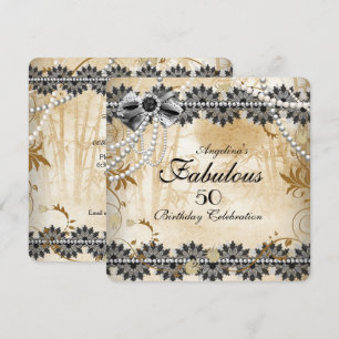 Fabulous Vintage Black Cream Beige Lace Floral Invitation